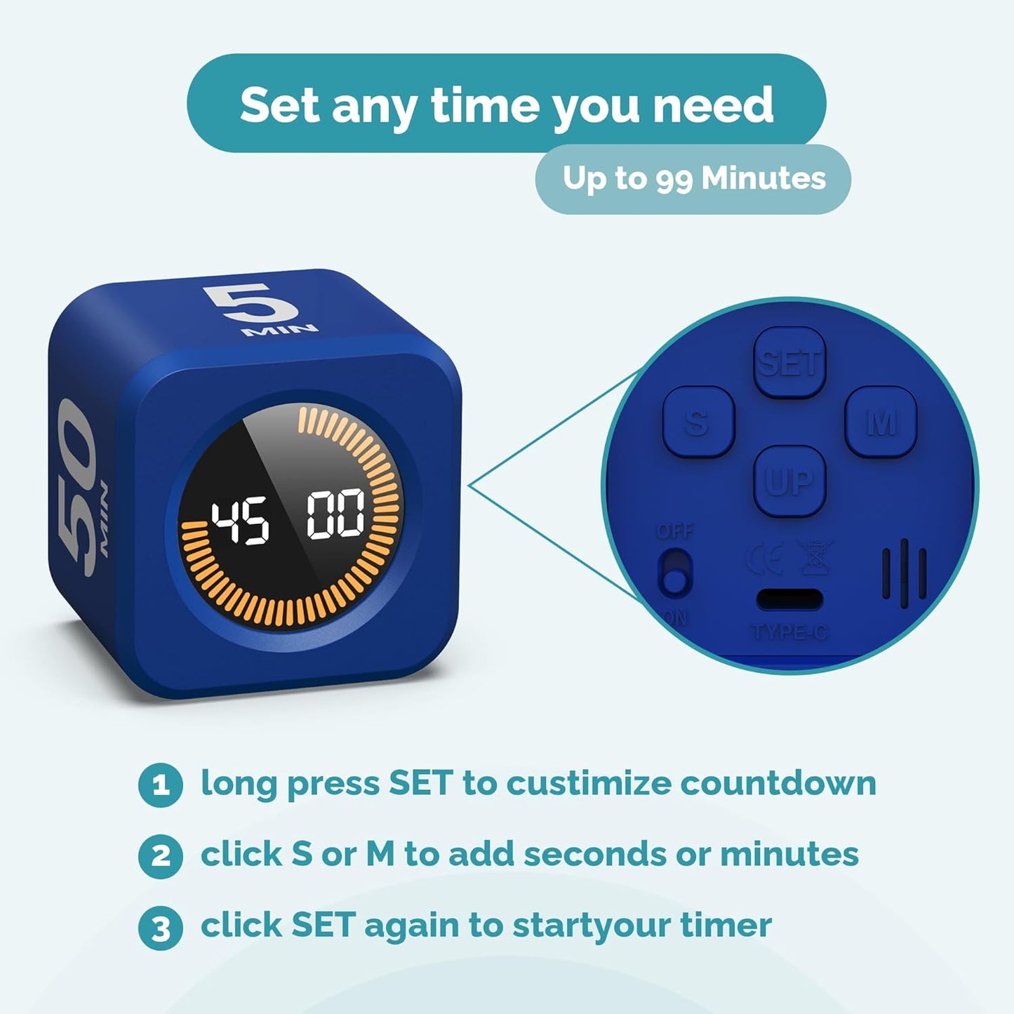 KADAMS Pomodoro Timer Visual - Productivity Pomodoro Cube, 5/10/25/50 Min Countdown & Countup, Silent – Ideal for Work Study Cook Workout Kitchen School Classroom Office ADHD Gift Kids (1, Black)