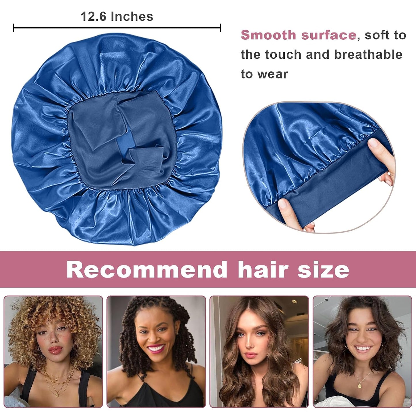 4Pcs Satin Bonnet Silk Bonnet, Hair Bonnet for Sleeping | Elastic Wide Band Silk Sleep Cap, Soft and Breathable, Black Red Purple Gold