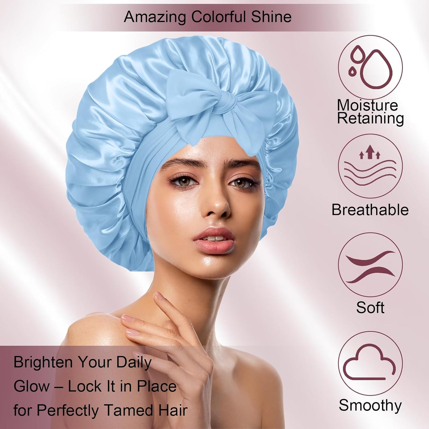 Silk Bonnet for Women, Satin Bonnet for Sleeping, Large Sleep Cap with Elastic Tie Band for Curly Hair