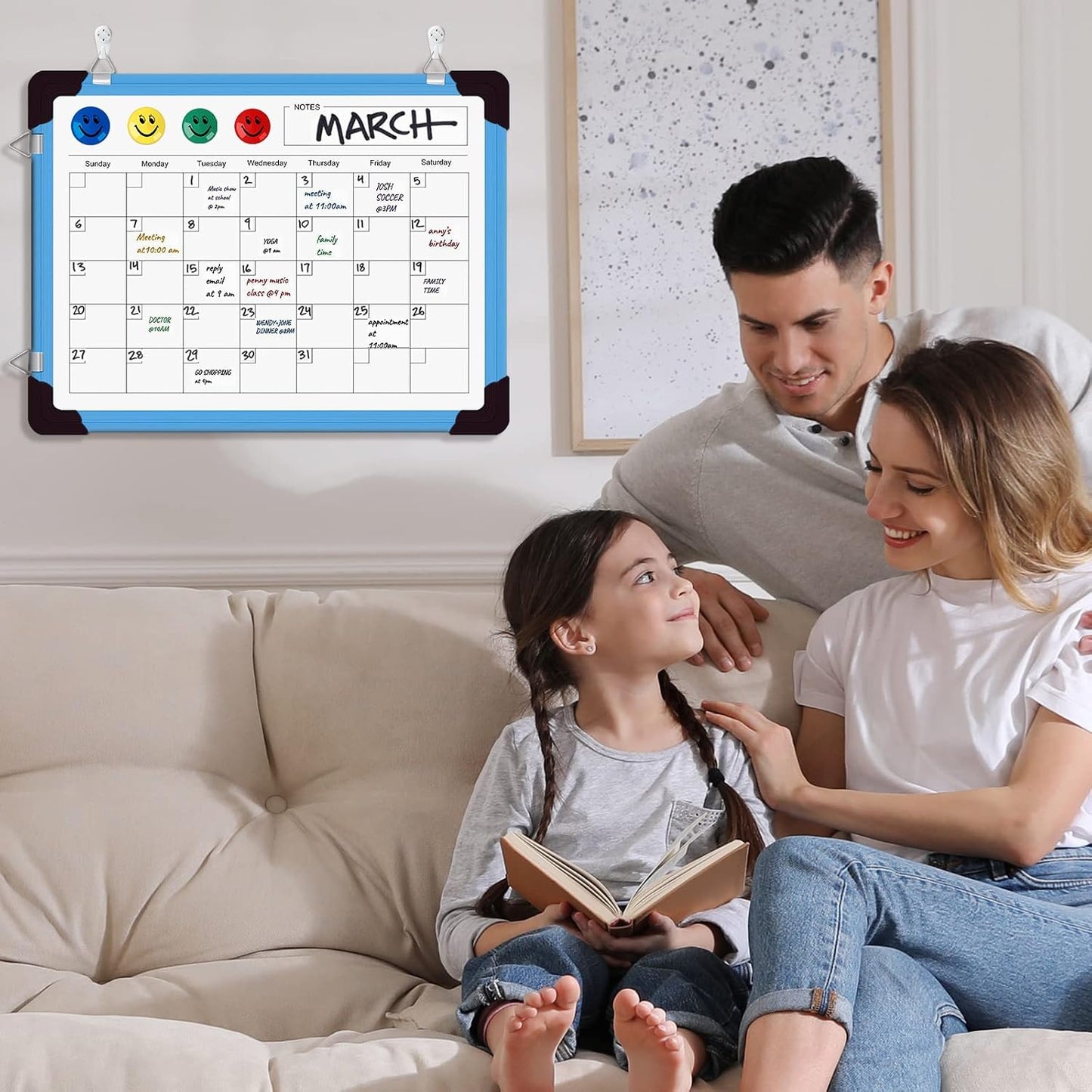 Polegas Dry Erase Whiteboard Calendar, Magnetic White Board Dry Erase Calendar, 16" X 12" Monthly Calendar Whiteboard for Wall, Small Double Side Board to Do List for Home, School, Office (Black)