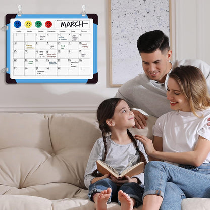 Polegas Dry Erase Whiteboard Calendar, Magnetic White Board Dry Erase Calendar, 16" X 12" Monthly Calendar Whiteboard for Wall, Small Double Side Board to Do List for Home, School, Office (Black)