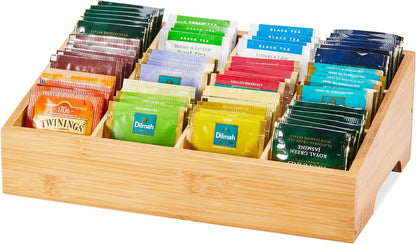 TIMIEEYA Tea Bag Organizer - Bamboo Tea Storage With Drawer 3 Layer, Organizer for Tea Bags Natural Wood & Acrylic for Countertop Office Kitchen Cabinet Pantry