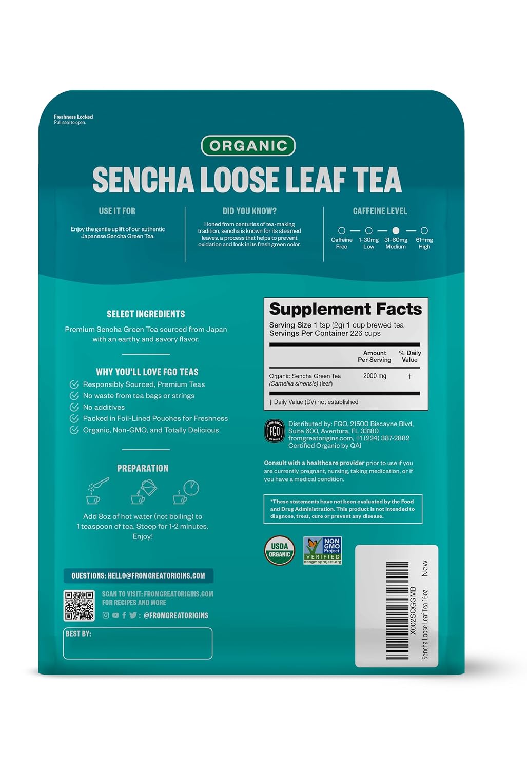 FGO Organic Lemon Balm Tea, 100 Count, Eco-Conscious Herbal Tea Bags, Resealable Bag, Caffeine Free, Packaging May Vary (Pack of 1)