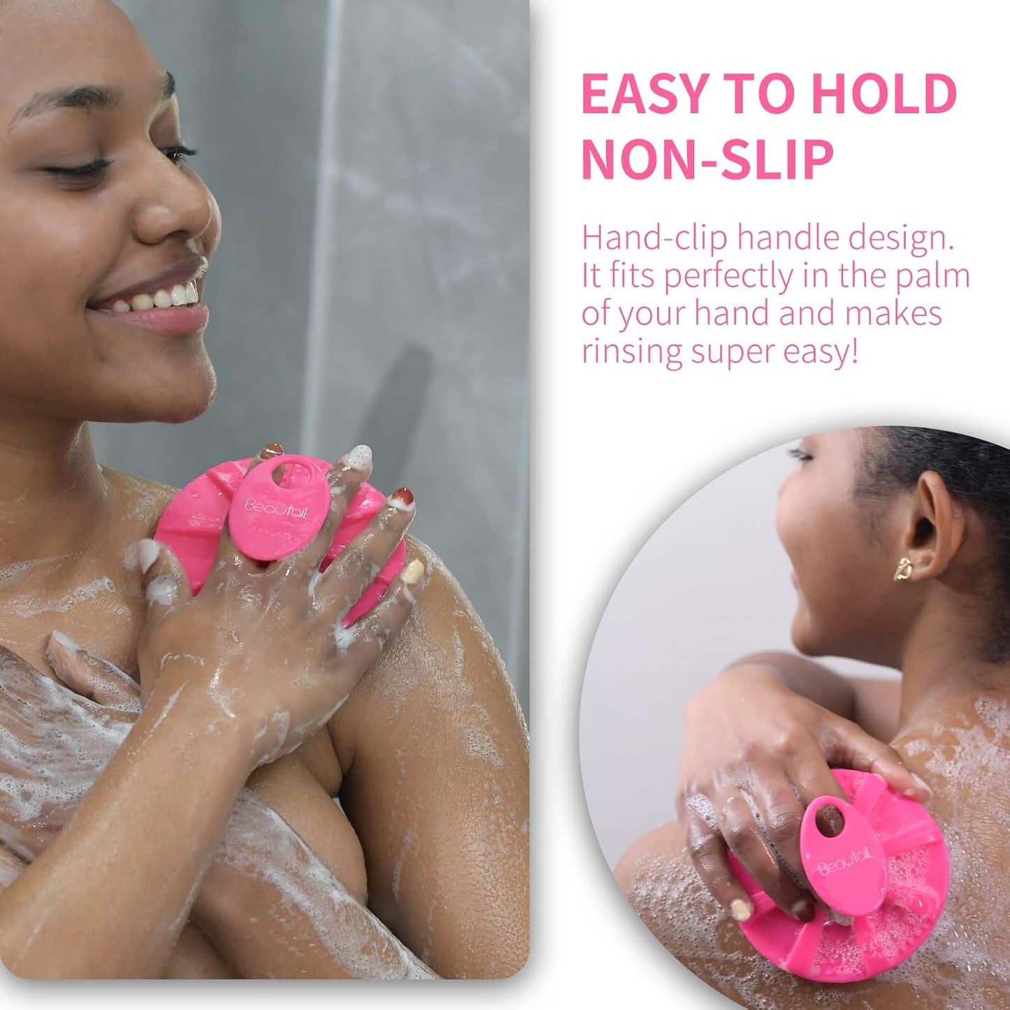 Silicone Body Scrubber 2 Pack, BEAUTAIL Shower Bath Scrubber, More Hygienic Than Traditional Loofah, Lather Nicely, Gentle Exfoliating Brush for Women Men Baby Sensitive Skin, Black+Purple