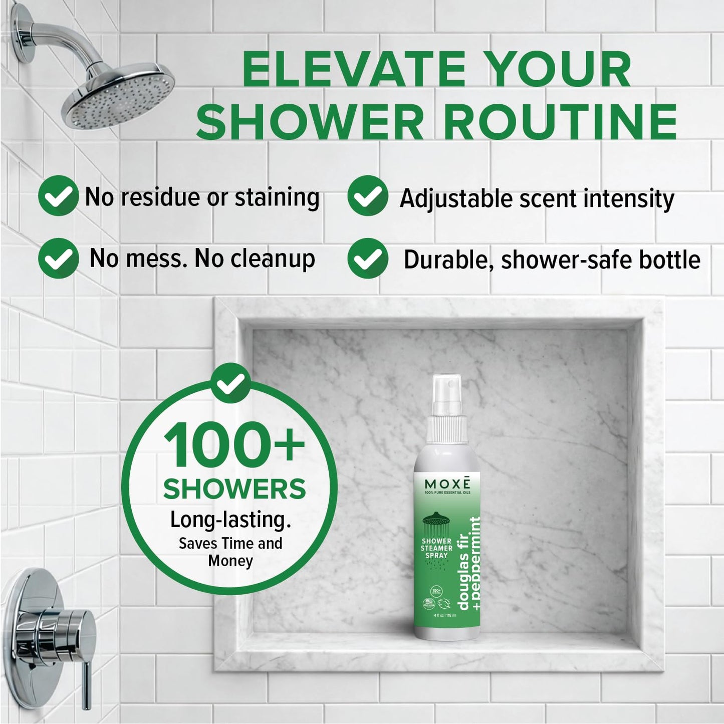 MOXĒ Eucalyptus Oil Shower Mist, Spa Steam Spray, Certified Natural 100% Essential Oils, Made in USA, Aromatherapy, Sinus Congestion Relief, Tension Relief, 4 Ounces