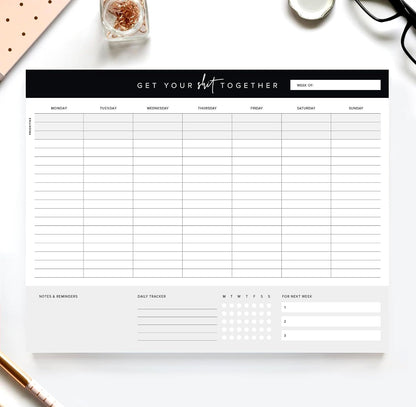 ThreeKin Weekly Planner - Premium 52-Sheet Tear-Off Notepad, 8.5 x 11 inches, Clean Colorful Design, Perfect for Work, School, Projects, and Entrepreneurs, Female & USA Owned Business