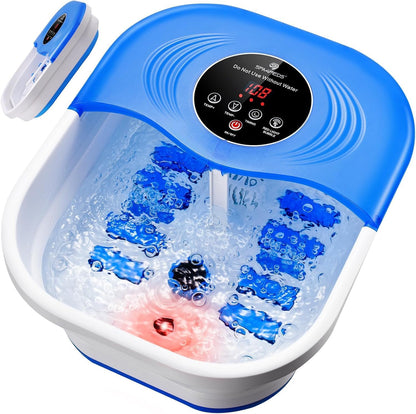 Collapsible Heated Foot Spa with Bubble and Red Light Temperature Control Foot Bath Massager and Soaking Tub Featuring 8 Shiatsu Massage Rollers Pumice Stone and Built-in Timer Ideal Gift for Wife,Mom