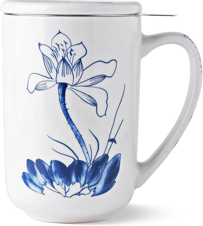 AmorArc Porcelain Tea Mug with Infuser and Lids, 18 Oz Large Cup Strainer with Bag Holder for Loose Leaf Tea, Steeping Coffee Mug for House-warming Wedding Birthday Gift