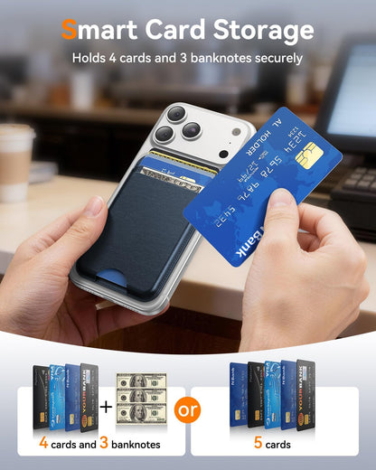 for MagSafe Wallet, Works with Apple Find My,4 Card Holder, Magnetic Phone Wallet for iPhone 18/17/16/15/14/13/12 Pro Max Air Plus Series, RFID Blocking Vegan Leather,Black