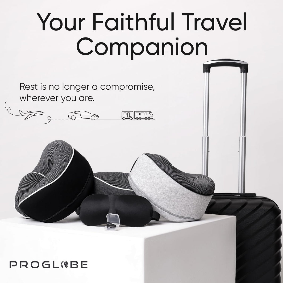 Proglobe Travel Neck Pillow for Airplanes, Long Haul Flight Kit, Grey
