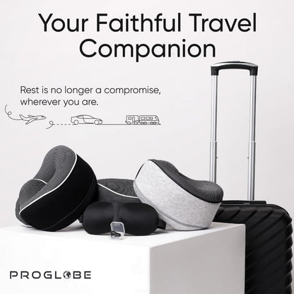 Proglobe Travel Neck Pillow for Airplanes, Long Haul Flight Kit, Grey