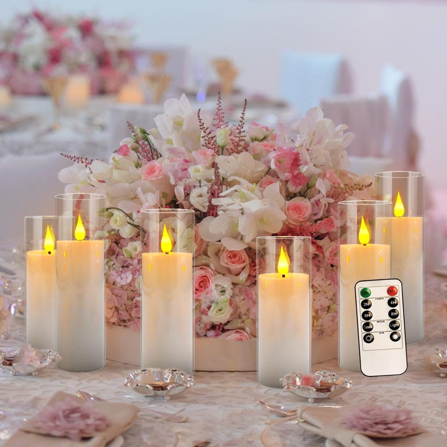 YOROXRG Set of 24 Waterproof Outdoor Flameless Candles, LED Candles with 4 Remote and Timer,(H 4" 5" 6" x D 2.2"),for Halloween Wedding Festiv