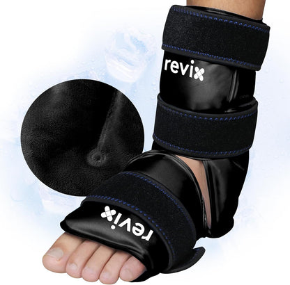 REVIX Ankle Ice Pack Wrap for Foot Pain Relief and Feet Injuries, Reusable Gel Ice Cold Packs for Achilles Tendonitis, Plantar Fasciitis, Sprained Ankles and Heels