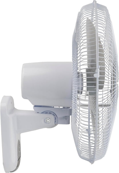Comfort Zone 16-Inch Fan with Remote Control – Quiet 3-Speed Oscillating Indoor Fan with 90° Wide-Angle Airflow, Timer & Sleep Modes – Space-Saving Wall Fan for Bedroom, Home Gym & Office, White