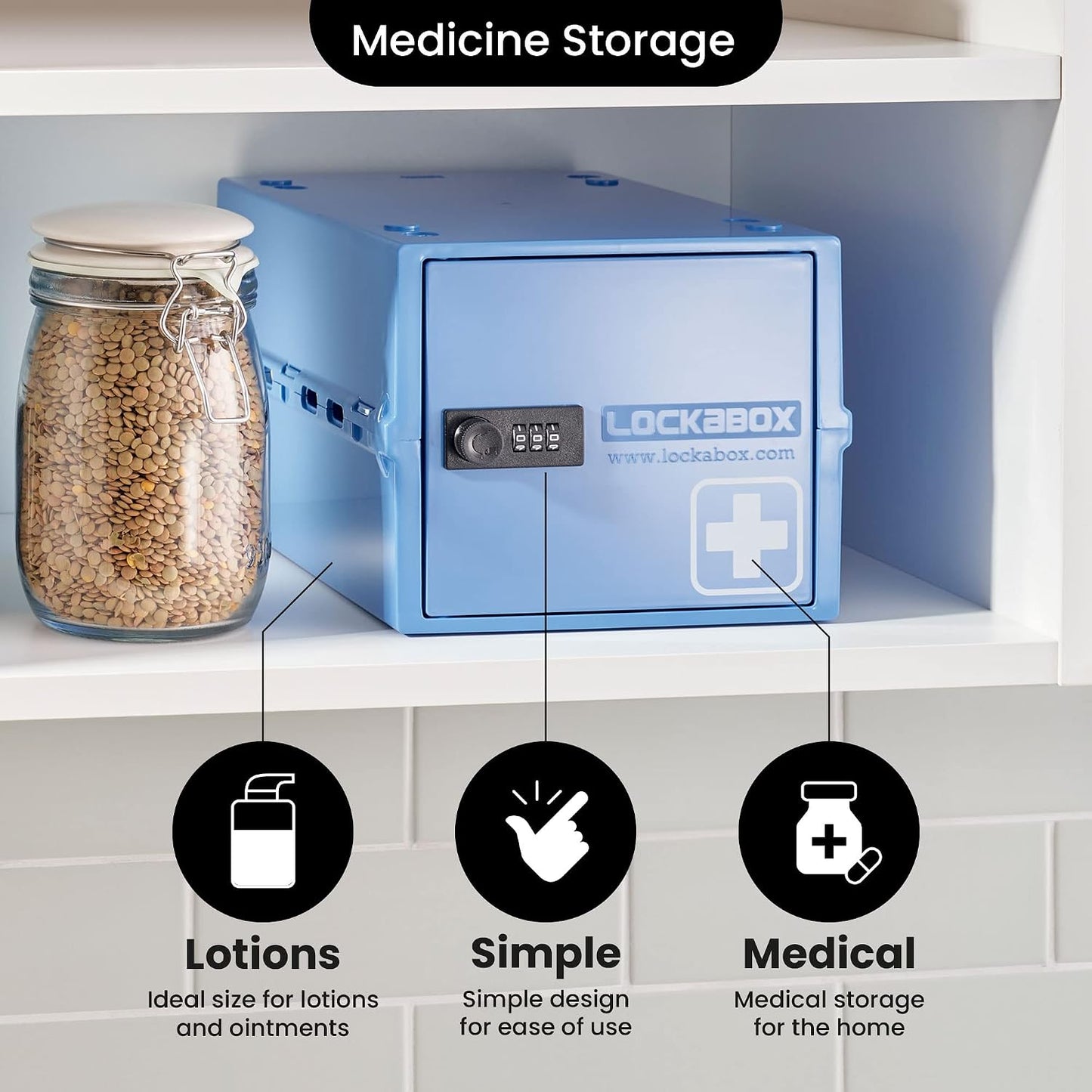 Lockabox One™ | Premium Lock Box | Medium Combination Lock Box For Food, Medicine & Home Safety | External Size 12 x 8 x 6.6 inches (Crystal)