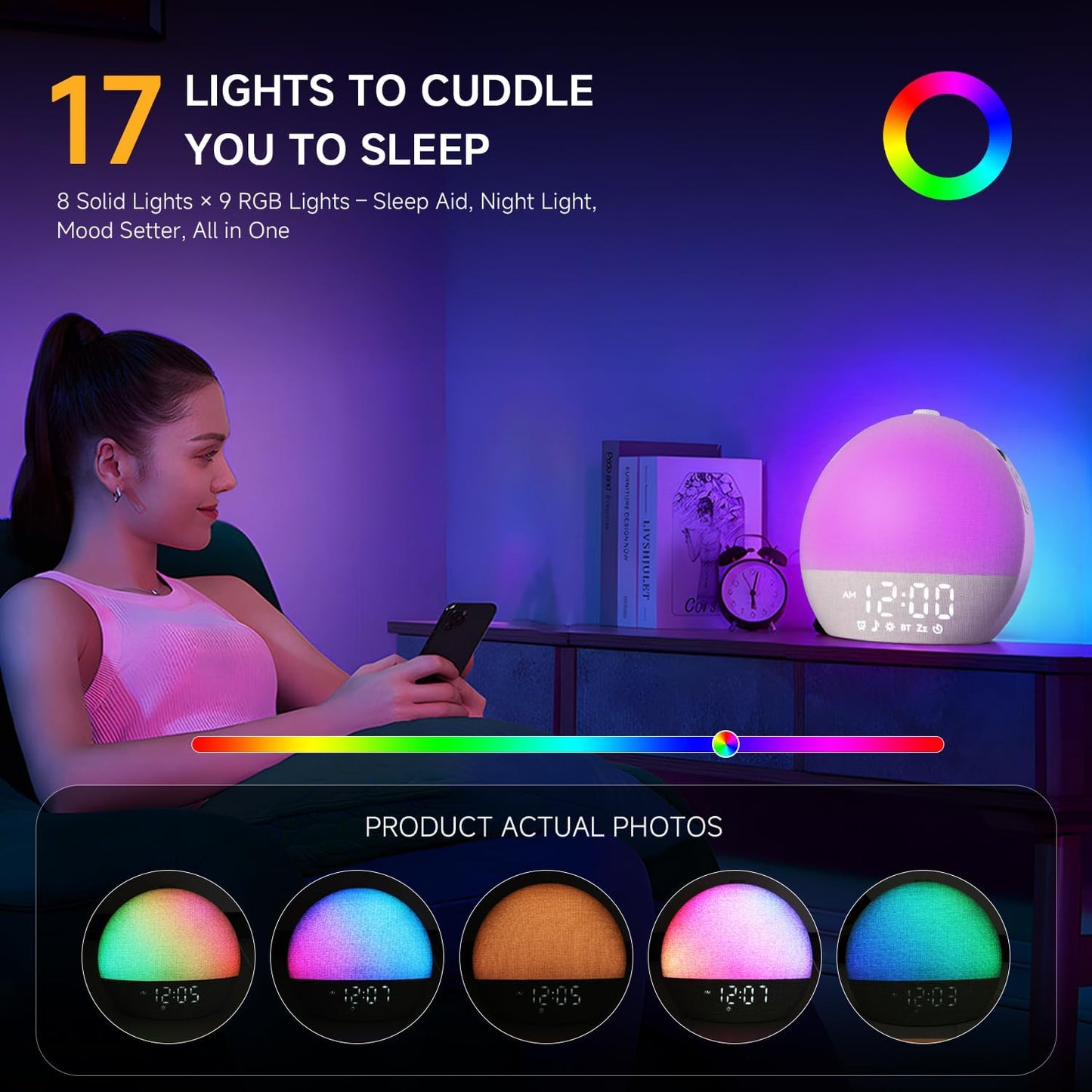 Geuuap Sunrise Alarm Clock White Noise Machine with Bluetooth Speaker,Khaki