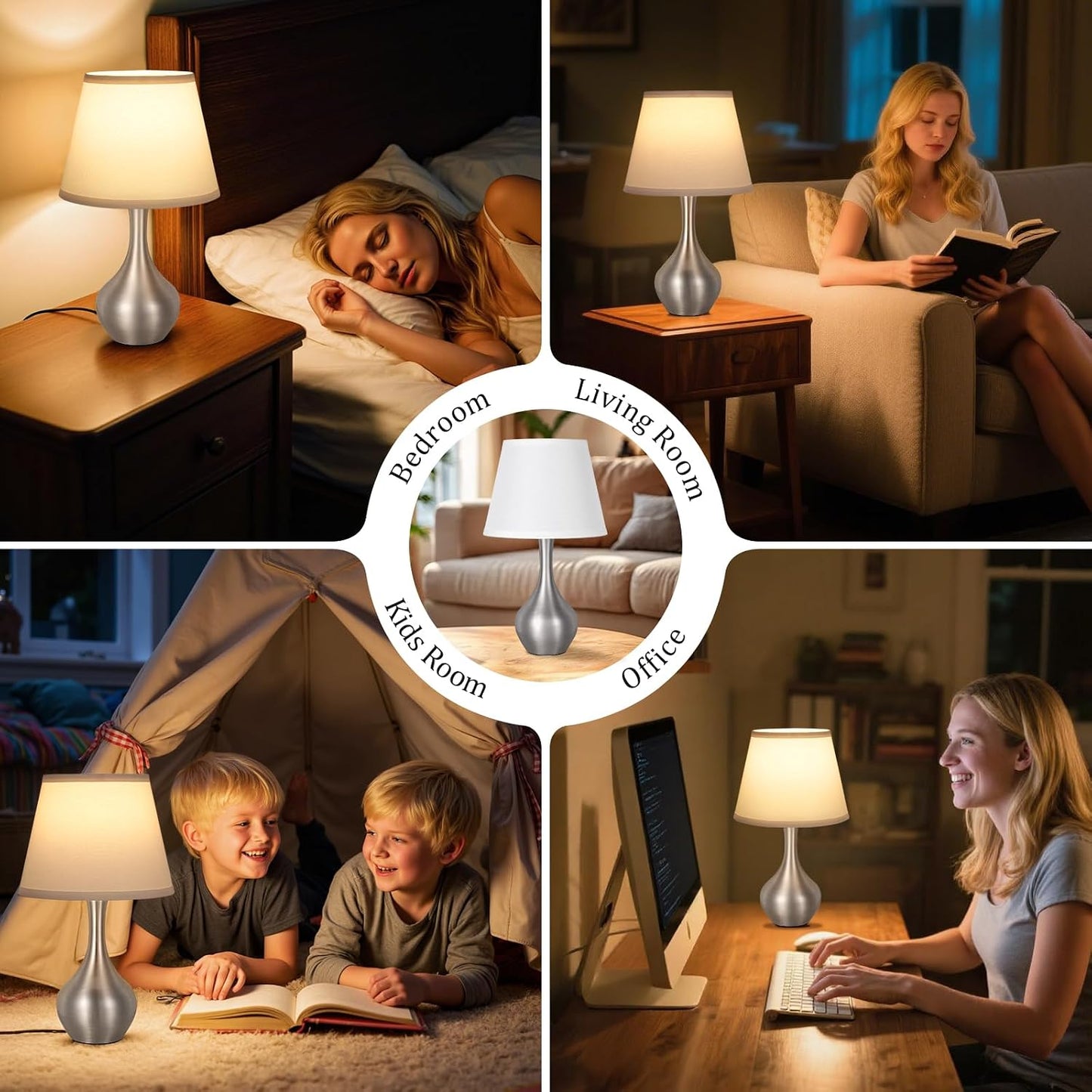 Seealle 16.1" Touch Table Lamps for Nightstand, 3-Way Dimmable Small Bedroom Lamps for Night Stands, Black Bedside Lamps for Living Room, Kids Room, End Table
