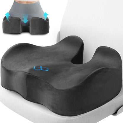 CushyOasis Seat Cushion, Gel Chair Cushions, Office Chair Cushions, Anti-Slip Bottom & Removable Cover Tailbone Pain Relief Cushion, Memory Foam Seat Cushion for Office, Wheelchair, Car (Black)