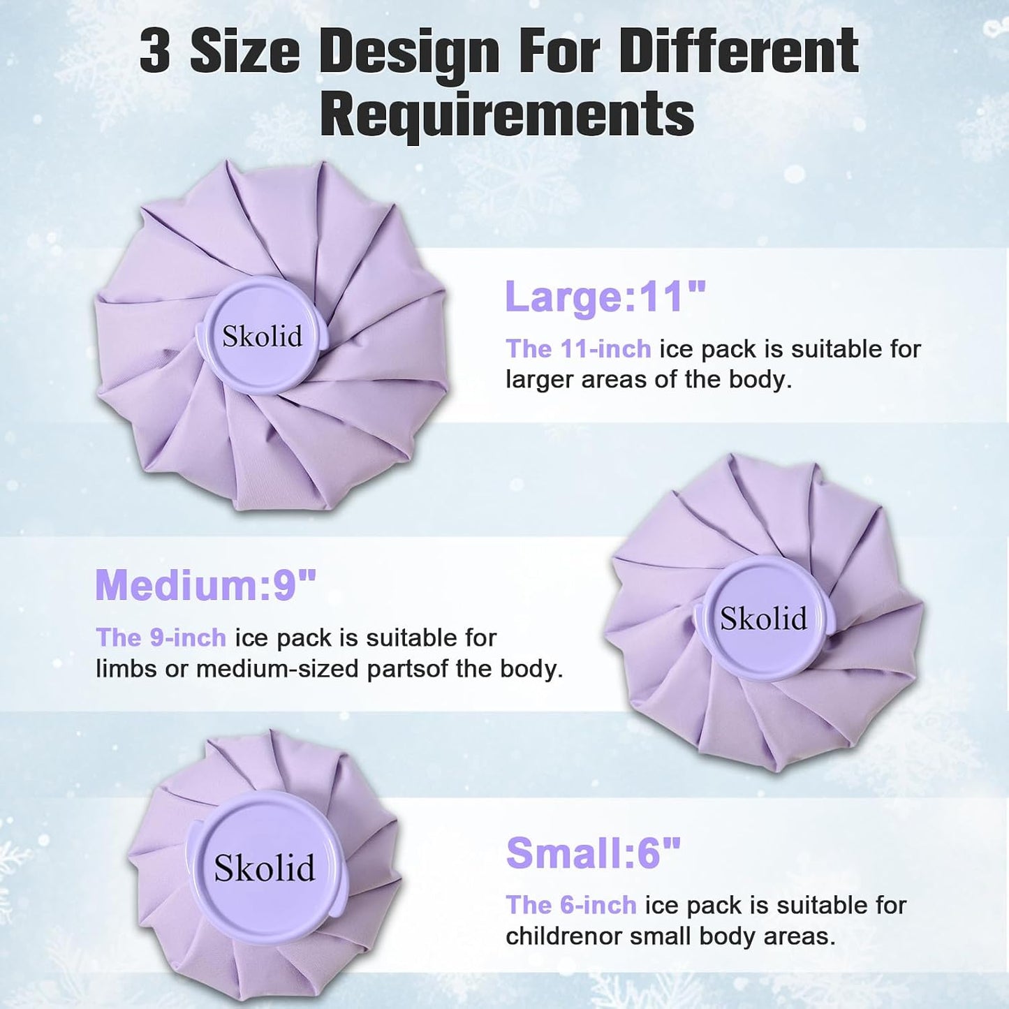 Ice Packs for Injuries Reusable, 6" 9" 11" Leakproof Ice Bags, Thickened Cold Pack Hot Therapy for Pain Relief, Swelling, Knee, Shoulder, Post-Surgery (3, Gray, 6"/9"/11")