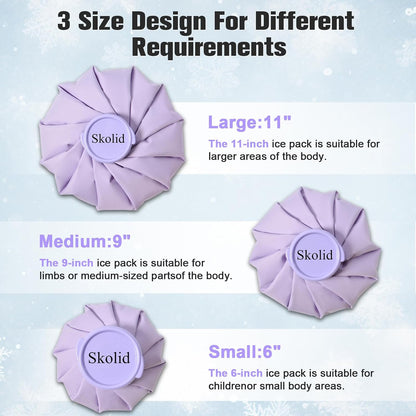 Ice Packs for Injuries Reusable, 6" 9" 11" Leakproof Ice Bags, Thickened Cold Pack Hot Therapy for Pain Relief, Swelling, Knee, Shoulder, Post-Surgery (3, Gray, 6"/9"/11")
