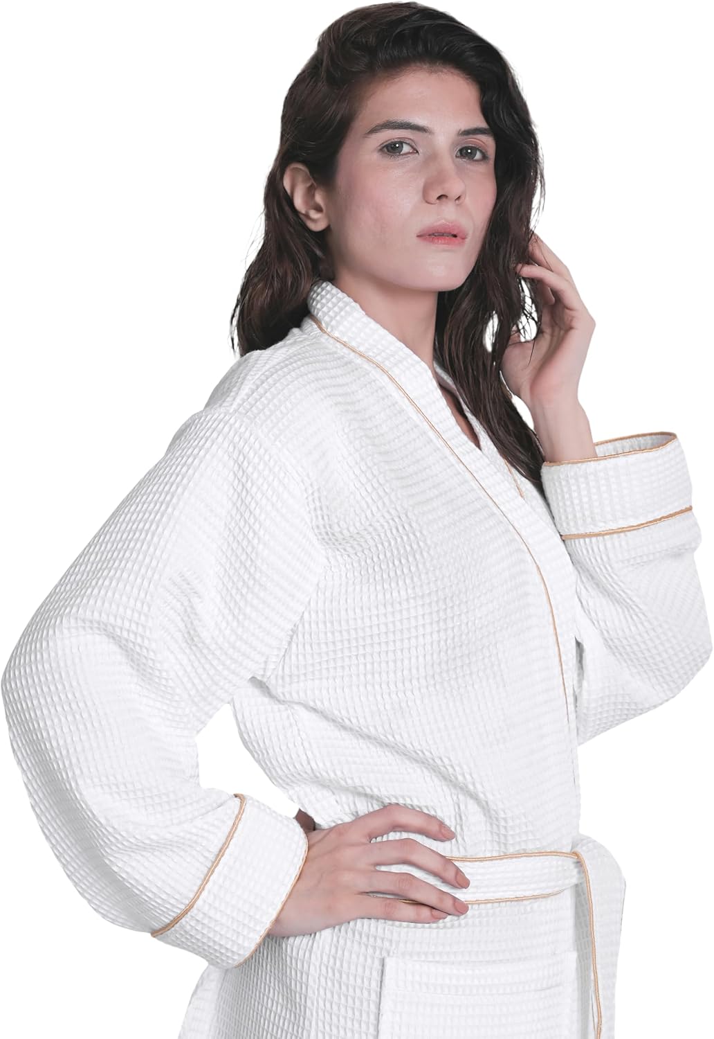 Looperry Unisex White Waffle Bathrobe (1 Piece) Luxurious & Lightweight Shower Robe in Organic Cotton Poly Blend