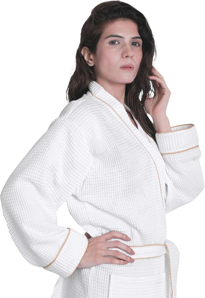 Looperry Unisex White Waffle Bathrobe (1 Piece) Luxurious & Lightweight Shower Robe in Organic Cotton Poly Blend
