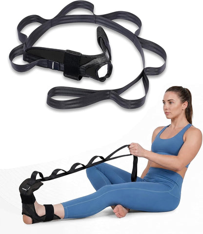 Foot & Calf Stretcher for Plantar Fasciitis Relief, Adjustable Stretching Strap & Foot Rocker Combo for Achilles Tendon, Heel Pain, Hamstring & Muscle Recovery – Physical Therapy Stretching Device for Home Use