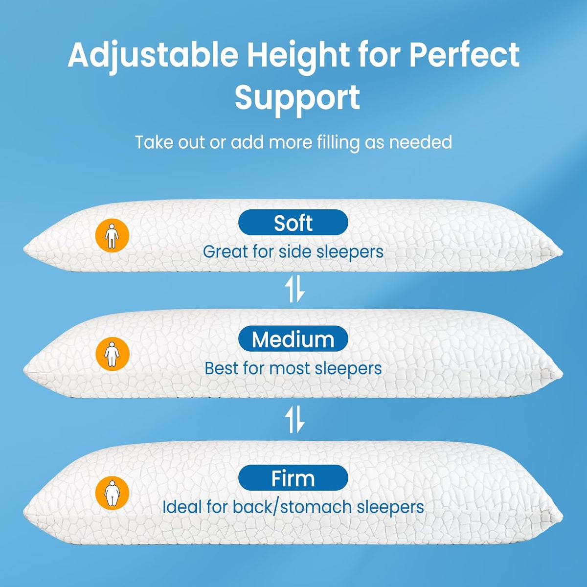 QUTOOL Cooling Pillow for Sleeping, CertiPUR-US Shredded Memory Foam Queen Pillows Set of 2, Cool Pillow for Hot Sleepers Adjustable Firm Pillow for Side, Back, Stomach Sleepers Soft Yet Support,White