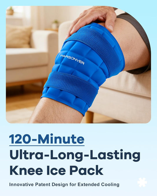 Knee Ice Pack Wrap, 120 Minutes Ultra-Long-Lasting Reusable Ice Pack Without Condensation for Knee Pain Relief, Cold Therapy for Injuries, Knee Replacement Surgery, Swelling, ACL, Meniscus Tear, Blue