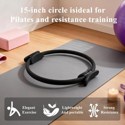 10 Pack Pilates Ring 15 Inch Magic Circle Bulk Set for Yoga and Fitness, Lightweight Portable Resistance Rings for Full Body Toning, Core Workout and Strength Training (5 Black, 3 Blue, 2 Pink)