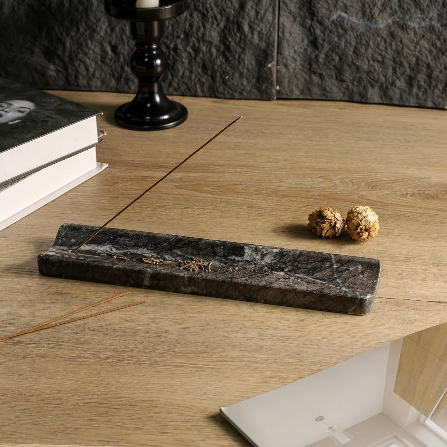 Koville Marble Incense Holder, Incense Holder for Sticks, Incense Sticks Holder Ash Catcher for Meditation Yoga SPA, Natural Stone Incense Burner, Home Table Decor (Grey)