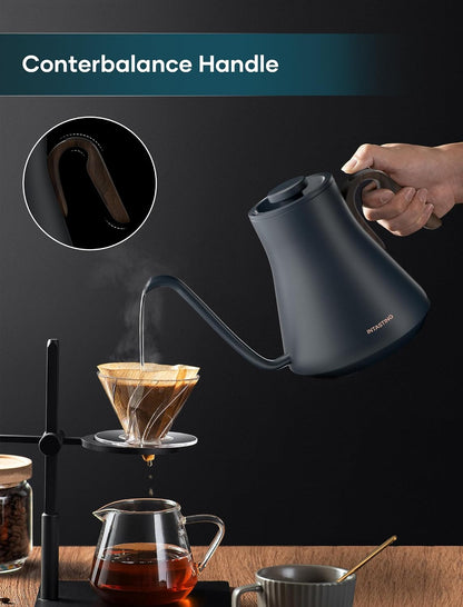 INTASTING Electric Kettle, Gooseneck Electric Kettle, ±1℉ Precise Temperature Control, Stainless Steel Interior, Quick Heating for Pour Over Coffee, Tea & Boiling Water, 0.9L (Black)