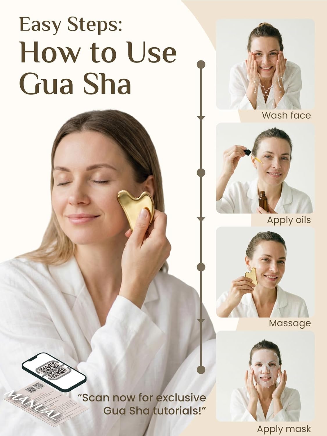 Rena Chris Gua Sha Facial Tools, Stainless Steel Guasha Tool for Acupuncture, Manual Massage Tool for Jawline Sculpting and Puffiness Reducing, Gua Sha Facial Massage Tool, Skin-Care Gift (Silver)