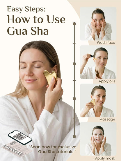 Rena Chris Gua Sha Facial Tools, Stainless Steel Guasha Tool for Acupuncture, Manual Massage Tool for Jawline Sculpting and Puffiness Reducing, Gua Sha Facial Massage Tool, Skin-Care Gift (Silver)