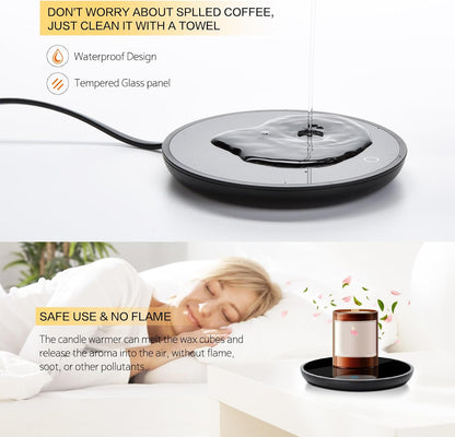 Coffee Mug Warmer, Smart Candle Warmer, Electric Cup Warmer with Aluminum Metal Panel for Office, Desk Accessories, Electric Beverage Warmer for Cocoa, Milk, Coffee Gifts for Dad