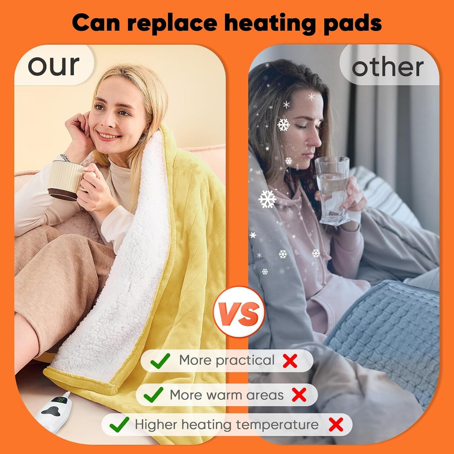 greenoak Heated Blanket Electric Throw 50"X60", Heating Blanket with 10 Heat Levels 1/2/4/6/8 Hours Auto-Off,Fleece Soft Sherpa Blanket,Gifts for Grandma Mom Seniors, Misty Grey