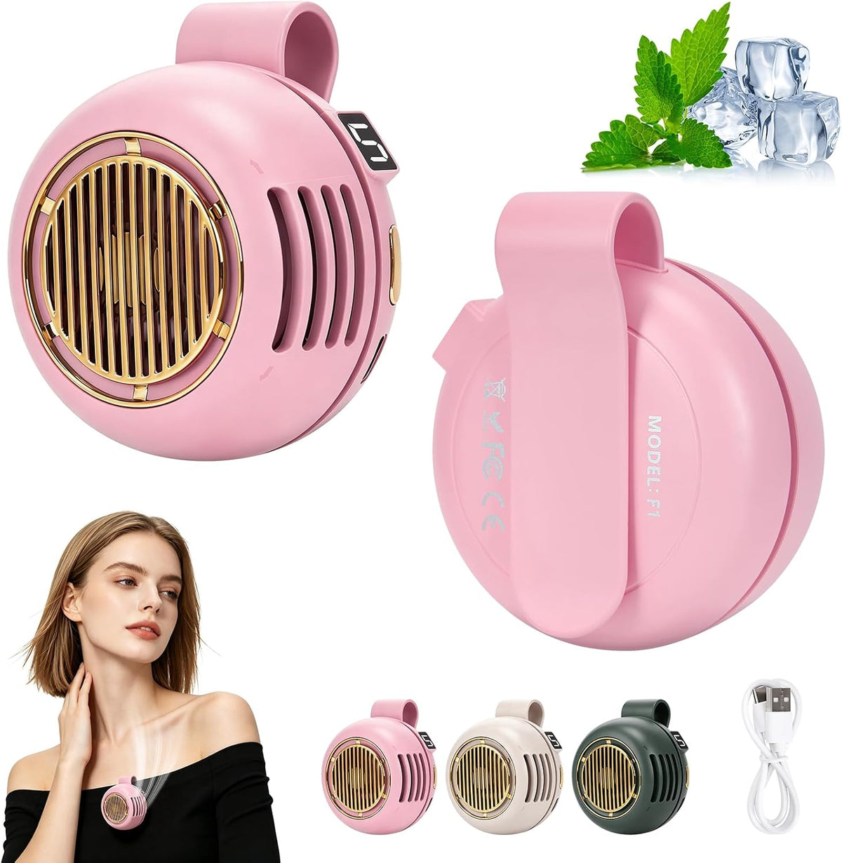 Portable Silent Mini Bladeless Fan Clip On, Adjustable 5 Speeds 360° Rotatable Clip on Fan for Shirt & Waist, USB Rechargeable Small Whirlwind Fans, For Outdoor & Travel & Office (White)