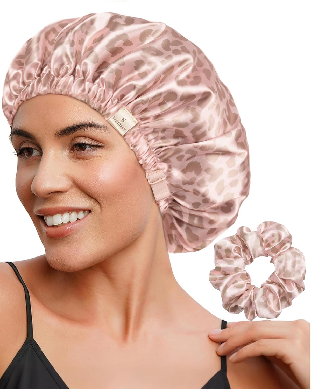 YANIBEST Adjustable Satin Bonnet Double Layer Hair Bonnet for Sleeping Bonnets for Women Hats Curly Natural Hair, Blush Pink