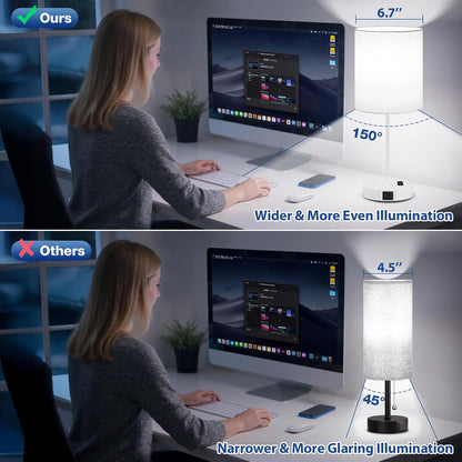 Blue Touch Lamps for Nightstand Set of 2 - Bedside Table Lamp for Bedroom with Dual USB Ports & AC Outlet, 3-Way Dimmable Lamps for Living Room Boys Room, Night Light with 5000K Daylight Bulbs