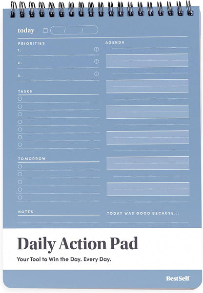 BestSelf Co. Daily Action Pad 60 Sheets – 120 GSM Paper, Ring-Bound Work Planner & To-Do List Notepad | Daily Planner for Productivity | Hourly Schedule, Task Checklist & Tomorrow’s Plan