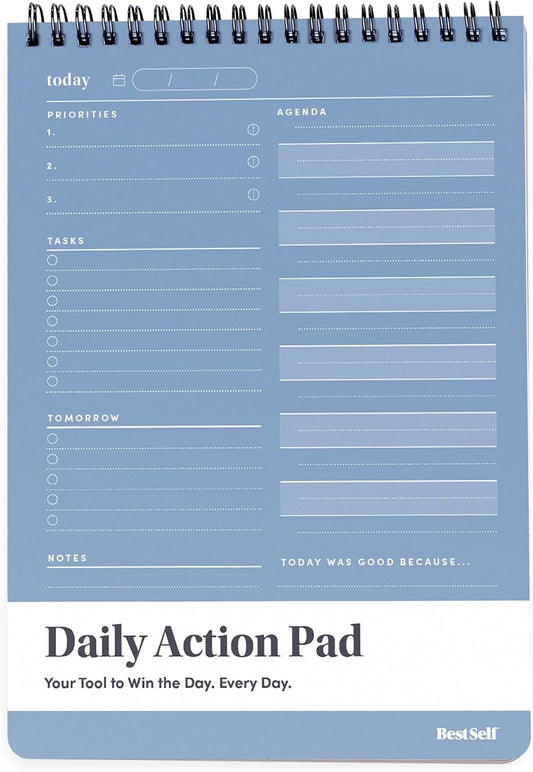 BestSelf Co. Daily Action Pad 60 Sheets – 120 GSM Paper, Ring-Bound Work Planner & To-Do List Notepad | Daily Planner for Productivity | Hourly Schedule, Task Checklist & Tomorrow’s Plan