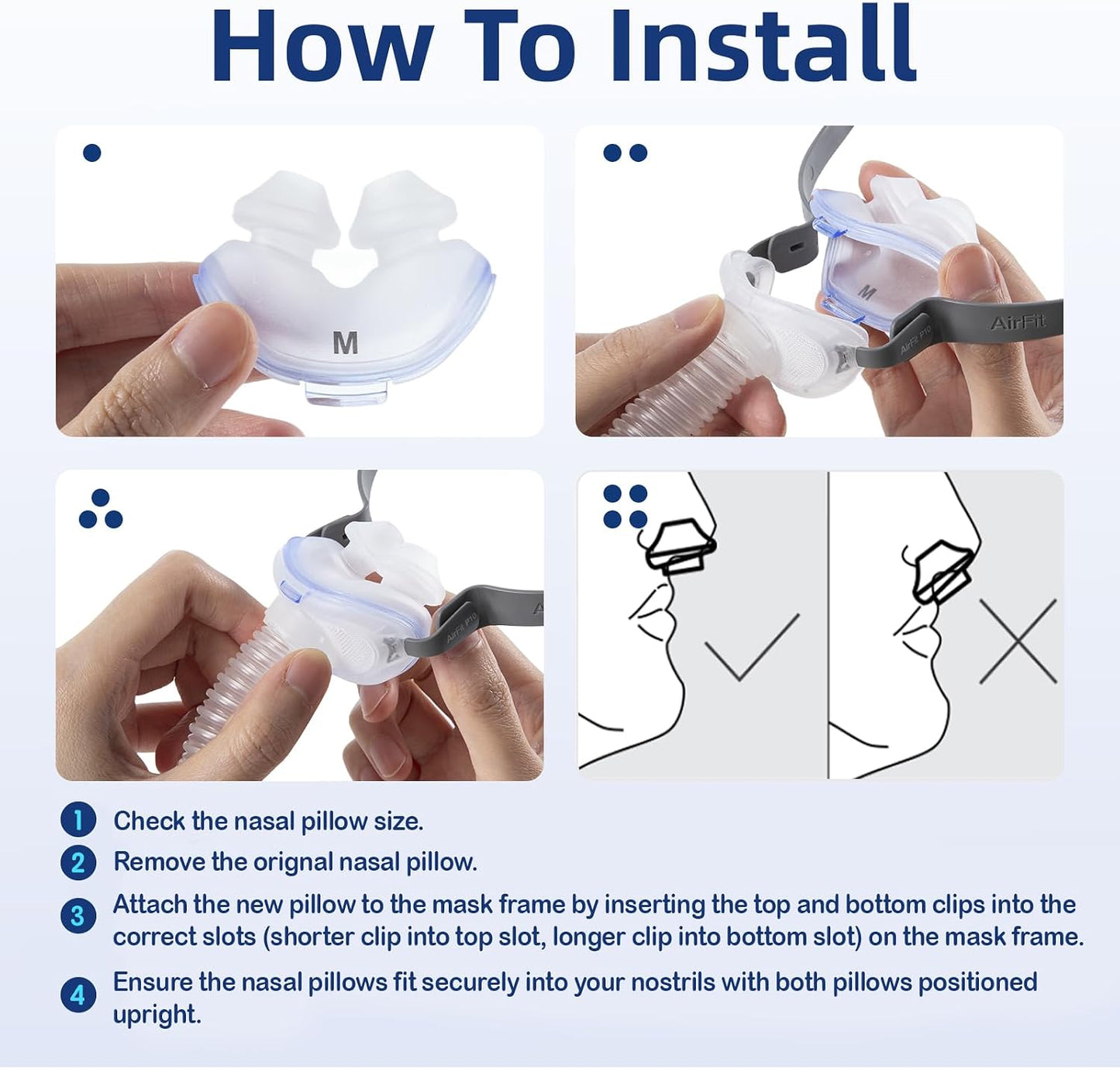 Replacement Nasal Pillow Cushion for ResMed AirFit P10, Compatible with Original Airfit P10 Frame, Reliable Seal & Soft Replacement Silicone CPAP Mask Cushion, 2-Pack, Large