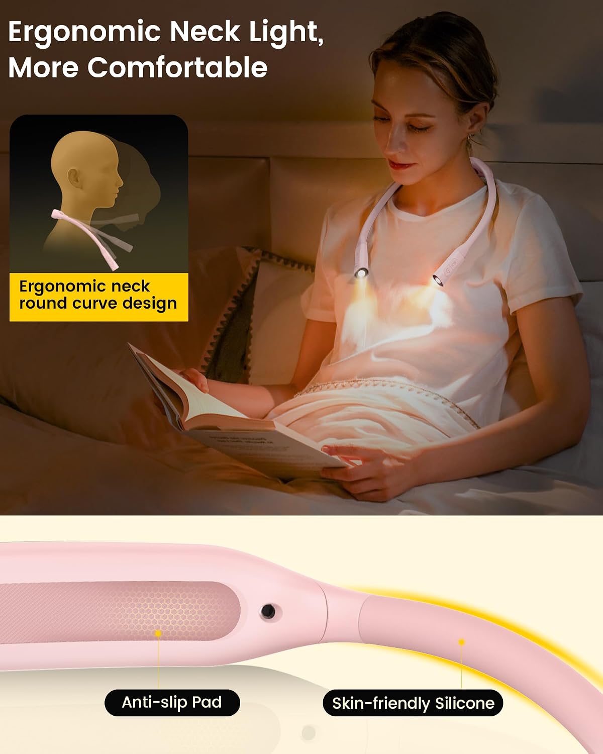 Glocusent Neck Book Light, Rechargeable Neck Lights for Crafts Reading