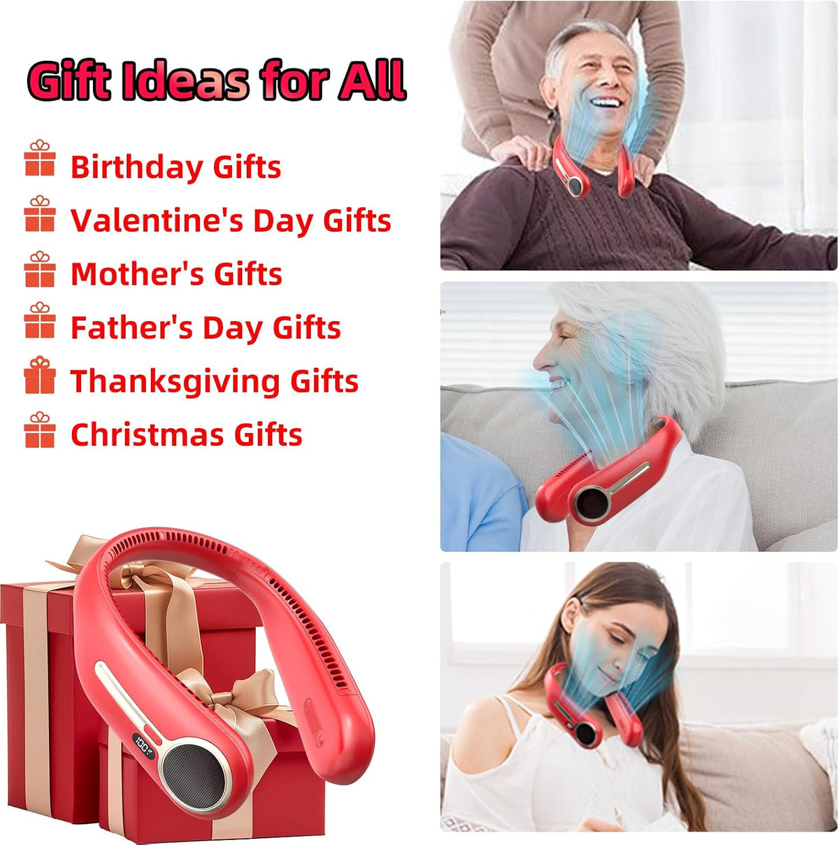 Portable Neck Fan, Personal Wearable Bladeless Fan, 6000mAh USB Rechargeable, 360° Airflow, LED Display, 4-Speeds, Hands Free Fan for Outdoor Indoor, Birthday Gifts for Men Women Dad Mom (Black)