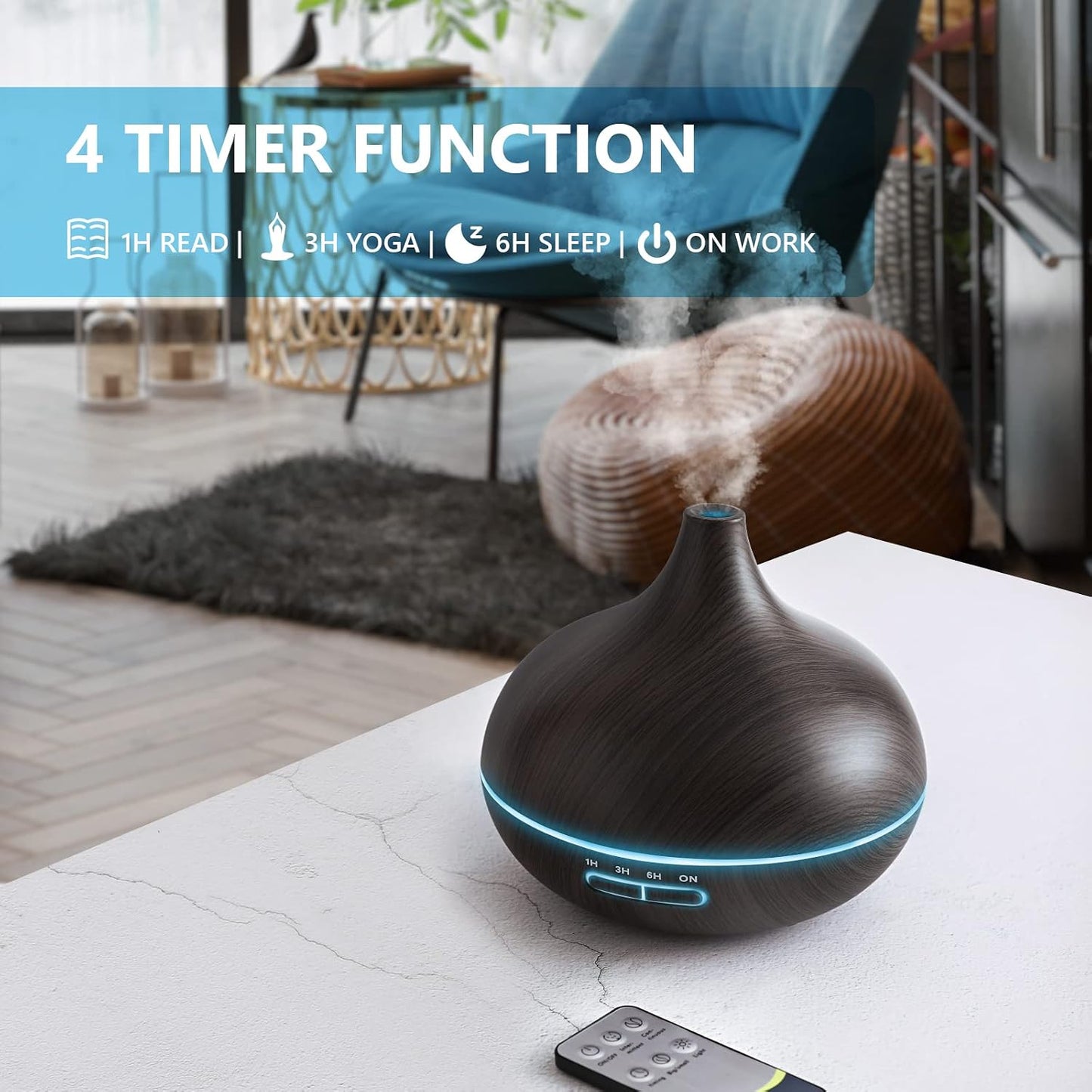 SACATR 550ml Oil Diffuser with 30x5 mL Essential Oils, Ultrasonic Technology, Remote Control for Home Office