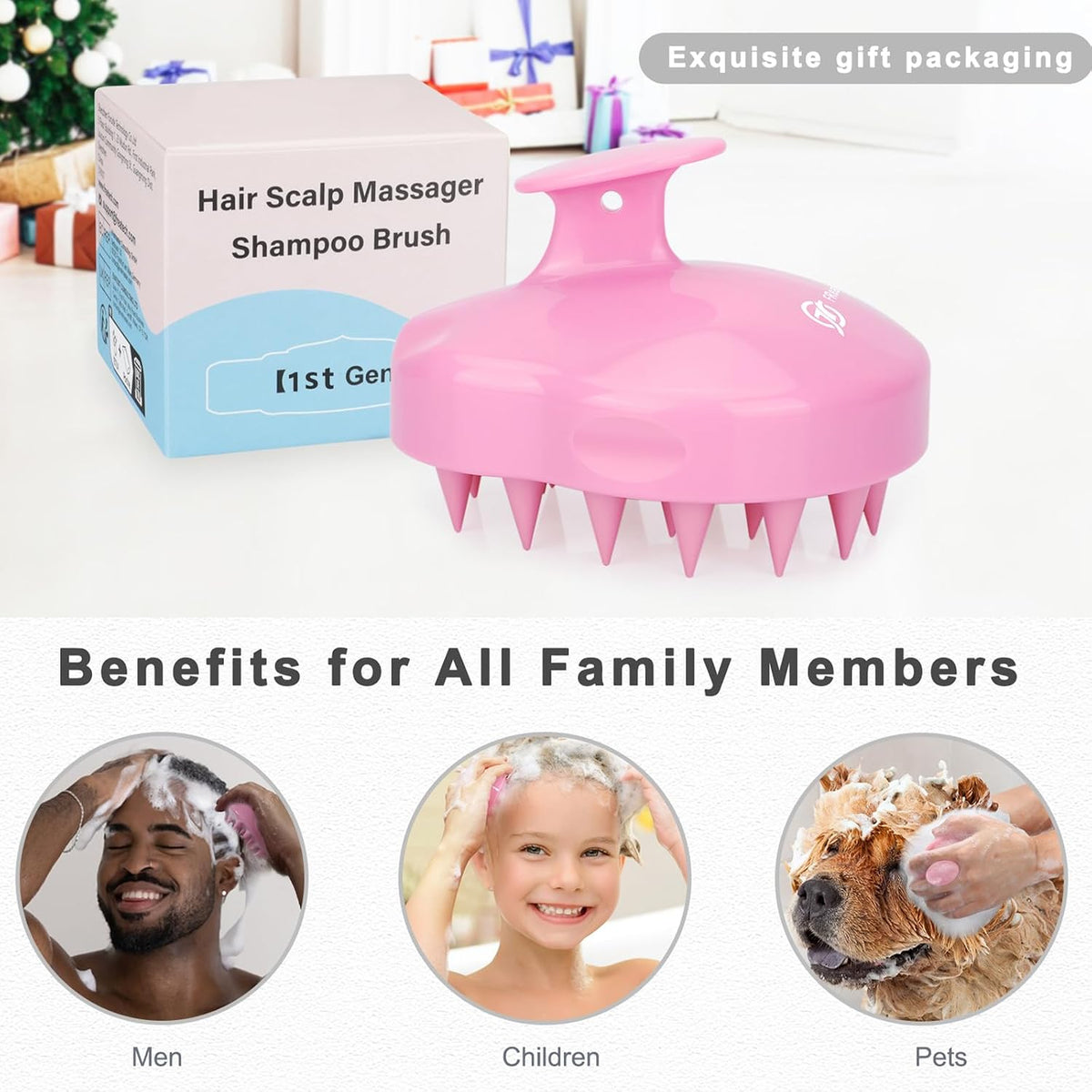FREATECH Scalp Scrubber Scalp Massager Hair Growth, Shower Shampoo Brush with Silicone Bristles for Dandruff Removal and Hair Care, Wet & Dry Hair Massager Scalp Exfoliator for Men Women Kids，Black