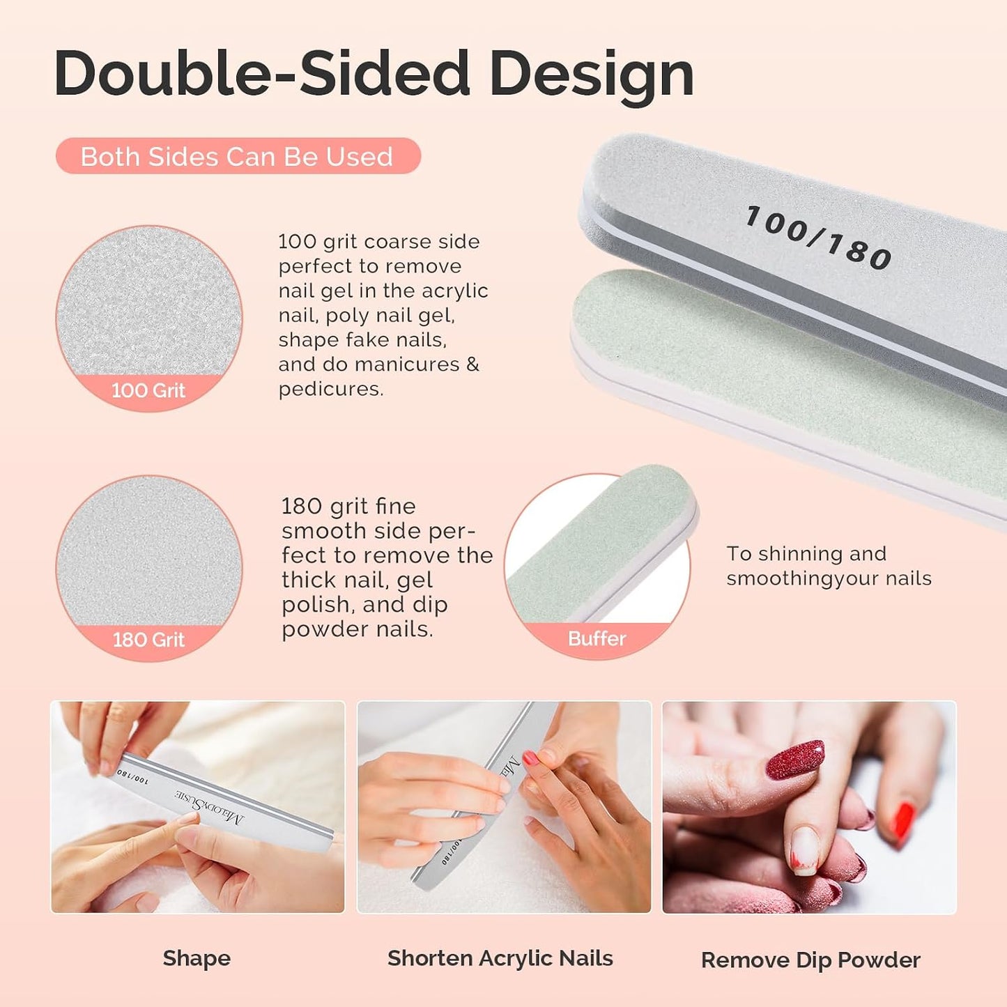 MelodySusie 16Pcs Professional Nail Buffer Kit,Nail Files and Buffers,Nail Buffer Block,Nail Brush, Nail File Buffers Kit for Natural Nails,DIY,Home Use,Salon（100/180 Grit）