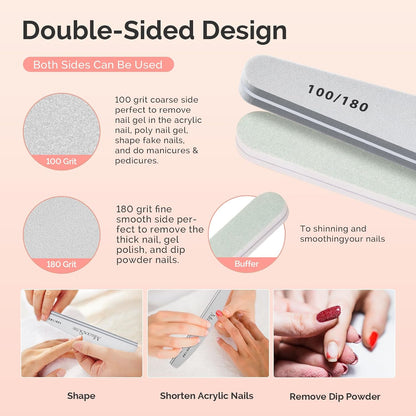 MelodySusie 16Pcs Professional Nail Buffer Kit,Nail Files and Buffers,Nail Buffer Block,Nail Brush, Nail File Buffers Kit for Natural Nails,DIY,Home Use,Salon（100/180 Grit）