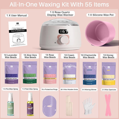 BLITZWAX Brazilian and Bikini Waxing Kit for Women, Hard Wax Warmer for Face, Legs and Body, At Home Hair Removal Kit, Beginner Friendly, Digital Fast Heating, 51 Wax Items