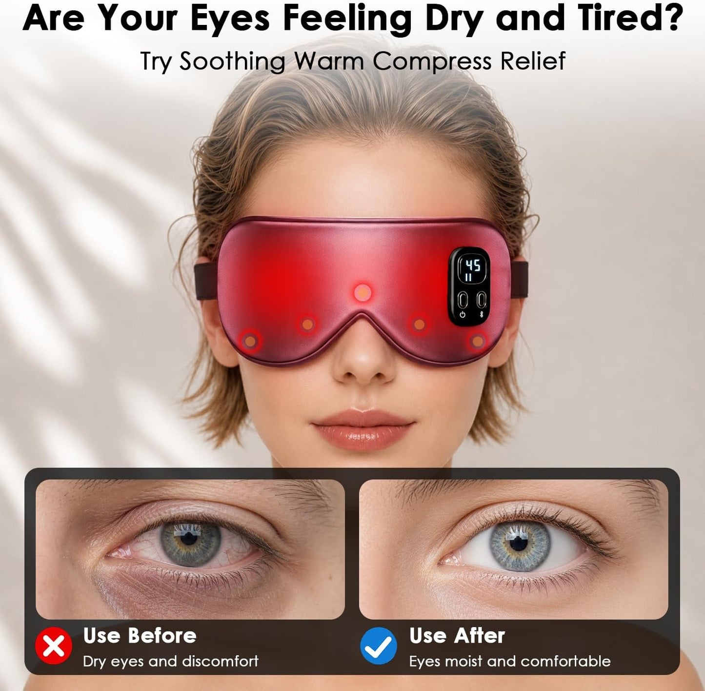Heated Eye Masks for Dry Eyes, FSA-HSA Eligible，EyeRelief, Improved Sleep, Washable Eye Heating pad for Travel Removable for Cleaning and 2 Replaceable Shell, 4-Level Timing and Temperature (Gray)